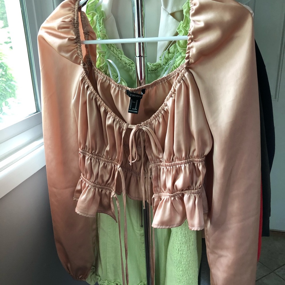 Silk ruffle tie top